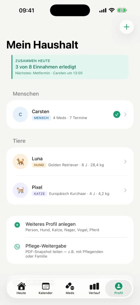 Dosara – Profile für Familie und Haustiere